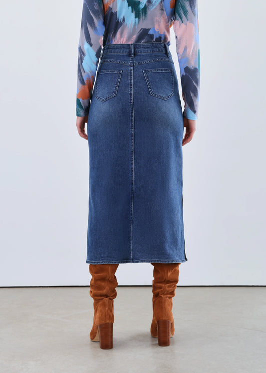 FDJ 6981843 Slit Denim Column Midi Skirt