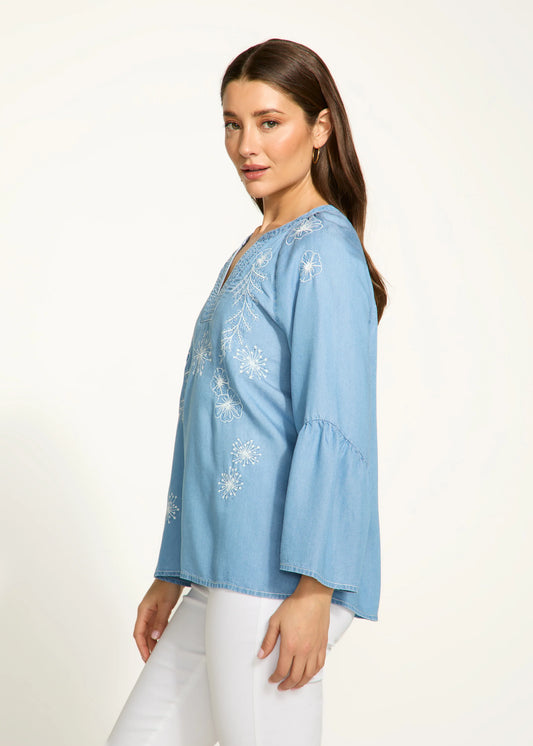 FDJ 7051846 Embroidered Chambray Shirt