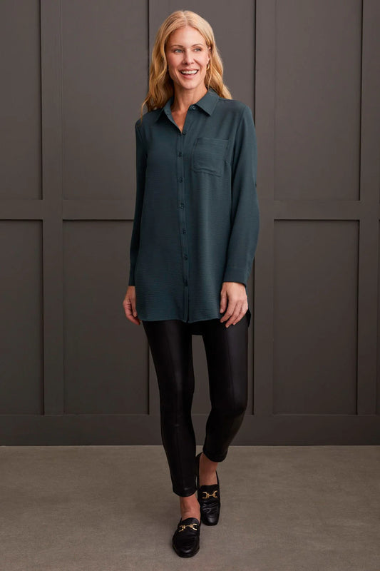 Tri 7878O Pebble Crepe Roll-Sleeve Tunic