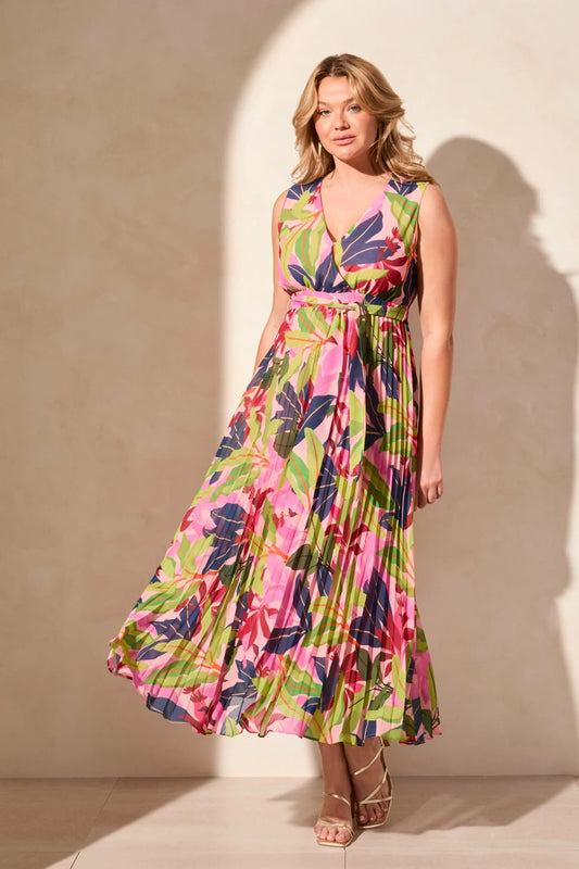 Tri 899o Belted Surplice Plisse Maxi Dress