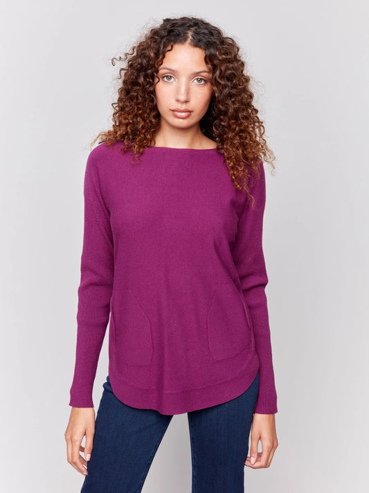 C.B C2170W Knit Sweater with Back Lace-Up Detail