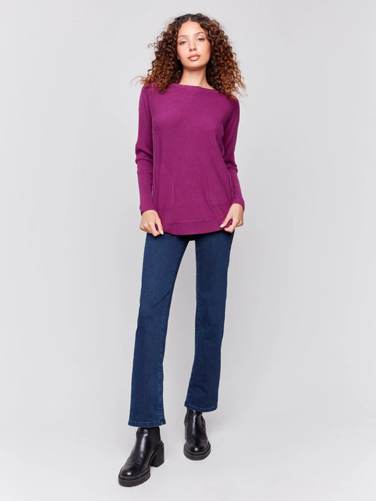 C.B C2170W Knit Sweater with Back Lace-Up Detail