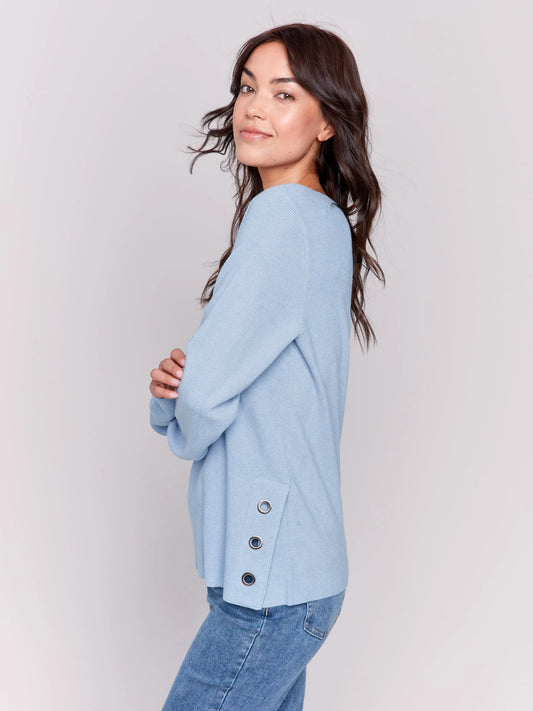 C.B C2569R V-Neck Sweater with Grommet Detail