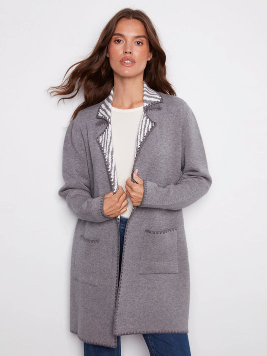 C.B C2844P Blanket Stitch Long Cardigan