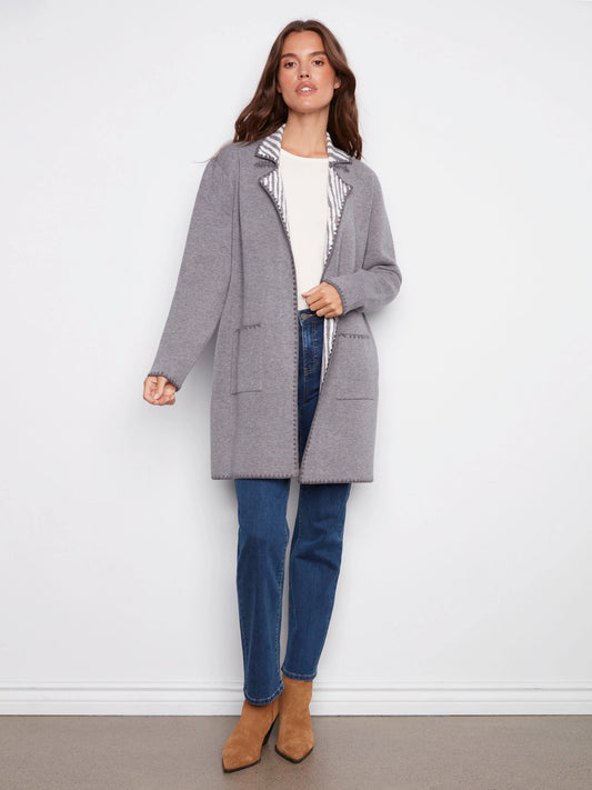 C.B C2844P Blanket Stitch Long Cardigan