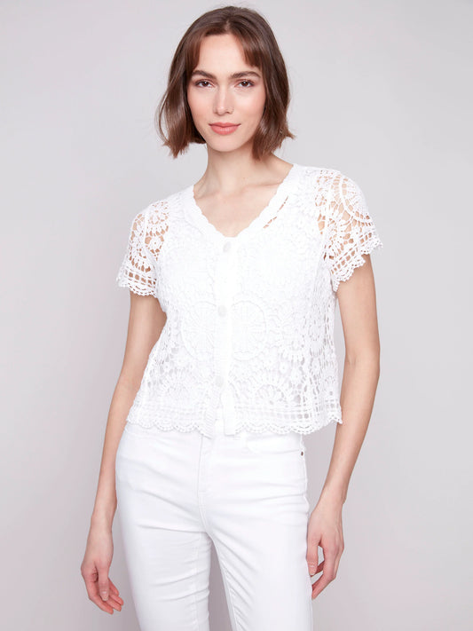 C.B C4584 Short Sleeve Crochet Bolero Cardigan