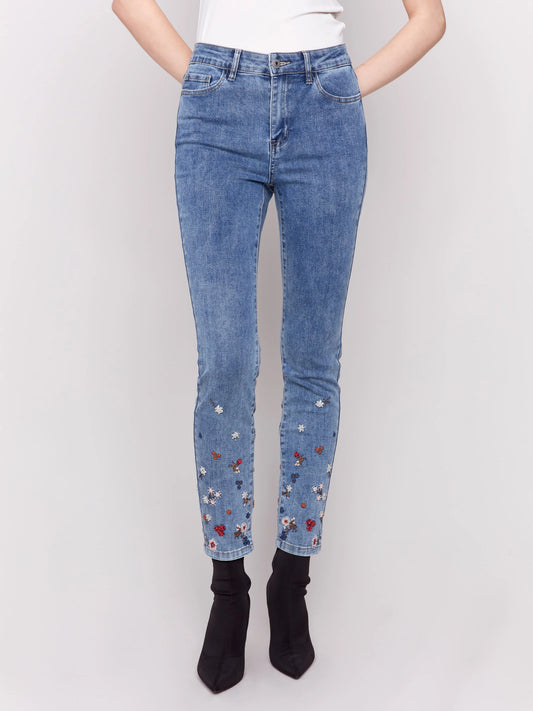C.B C5581 Embroidered and Beaded Slim Fit Jeans