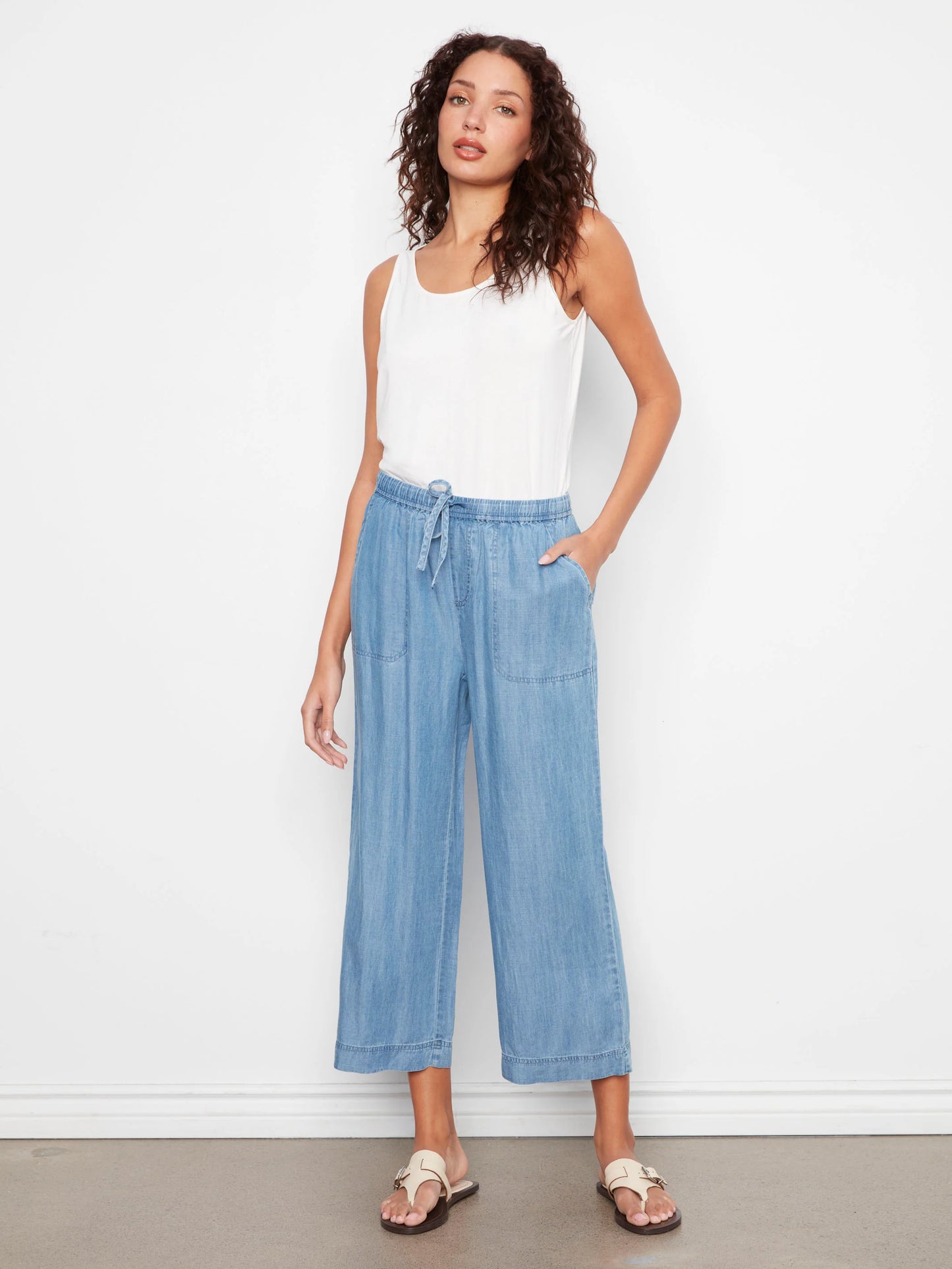 C.B C5768 Tencel Wide Leg Jogger Pants
