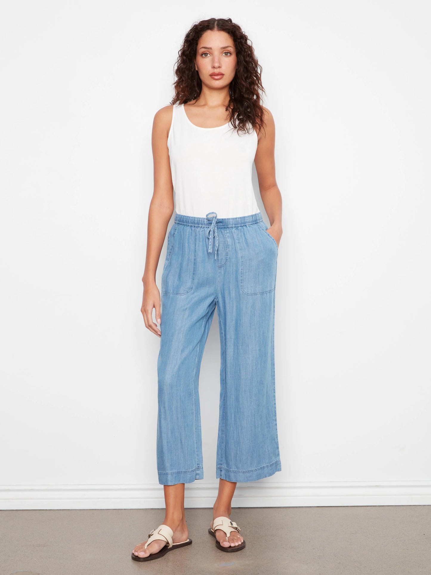 C.B C5768 Tencel Wide Leg Jogger Pants