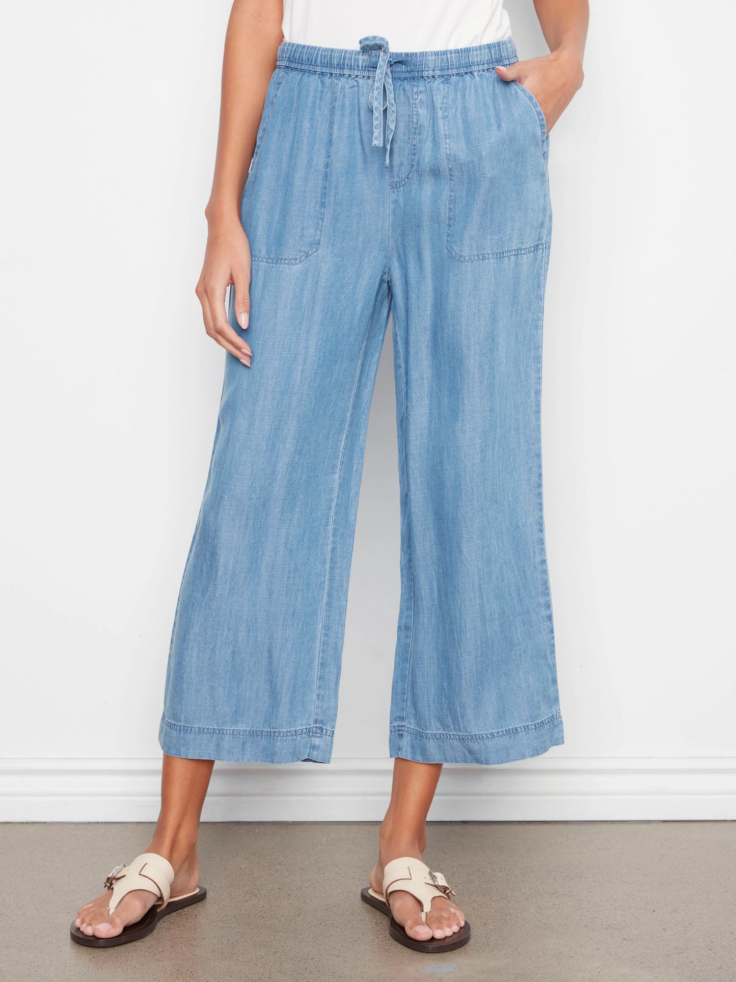 C.B C5768 Tencel Wide Leg Jogger Pants