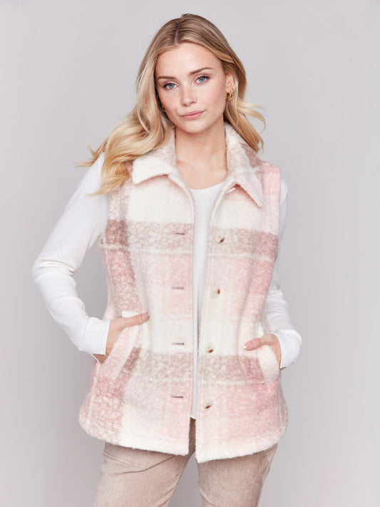C.B C6319 Plaid Bouclé Knit Vest