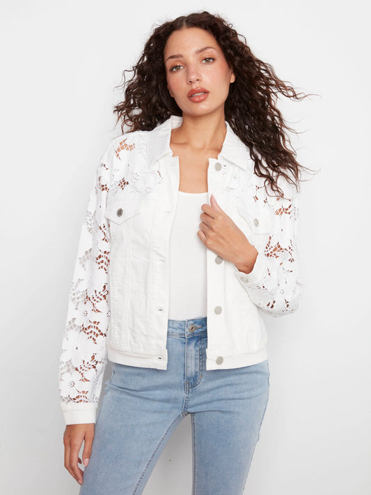 C.B C6405 Floral Embroidered Twill Jean Jacket