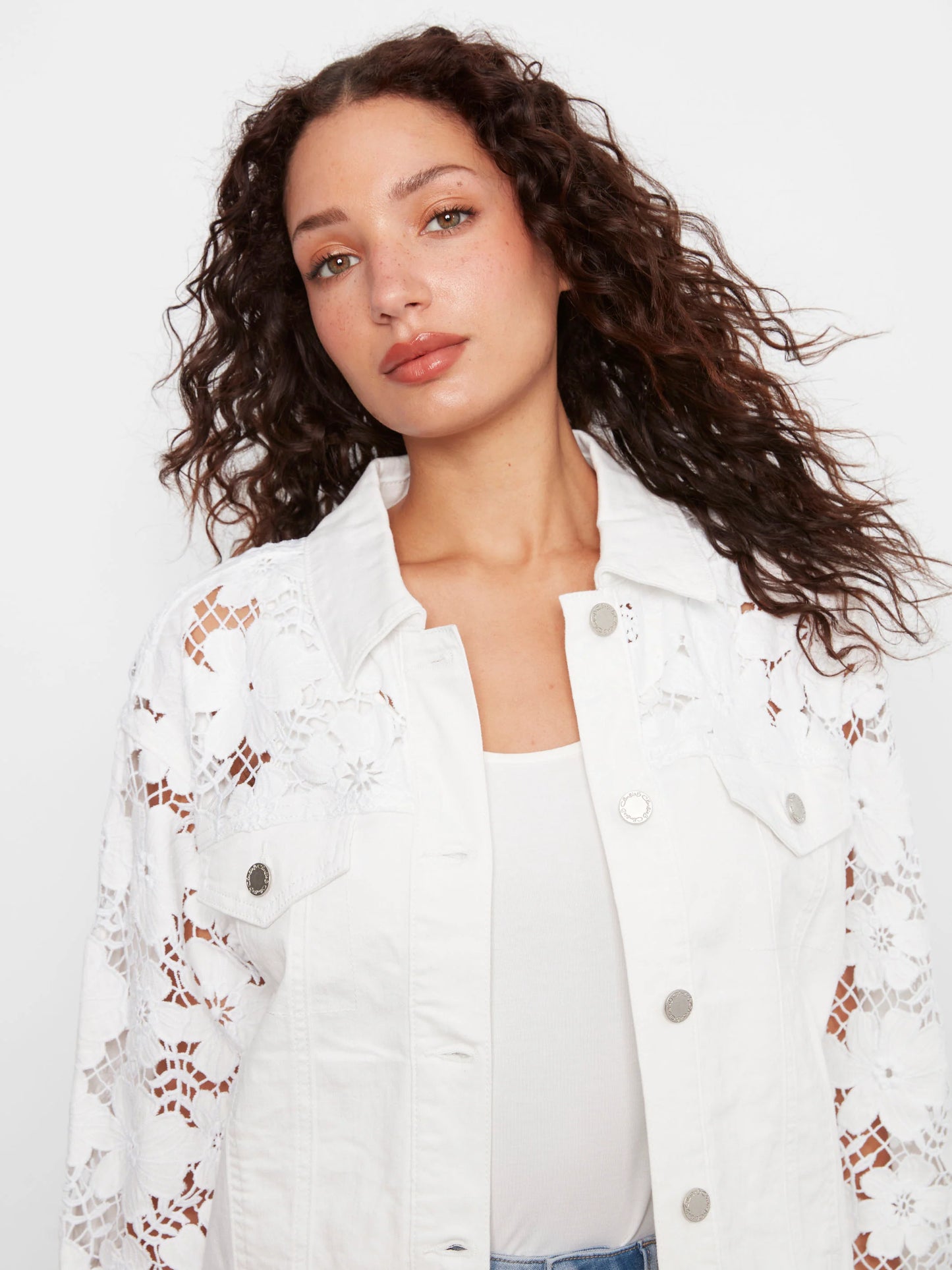 C.B C6405 Floral Embroidered Twill Jean Jacket