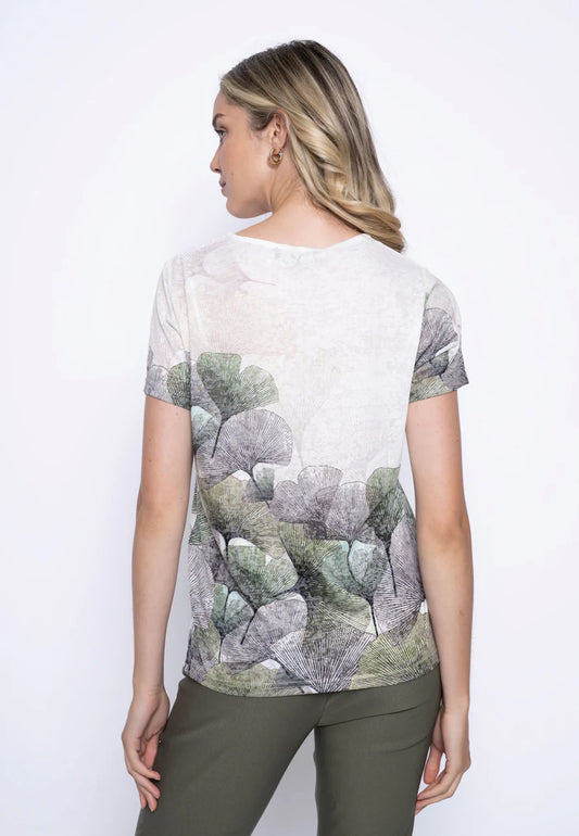 Pic GC195TN V-Neck Printed Top With Zigzag Lace