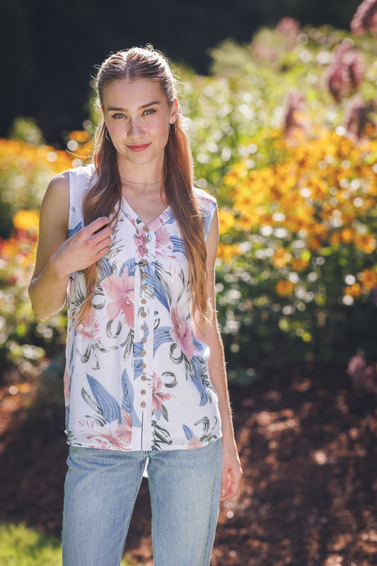 Pap 18075 Sleeveless Floral Top