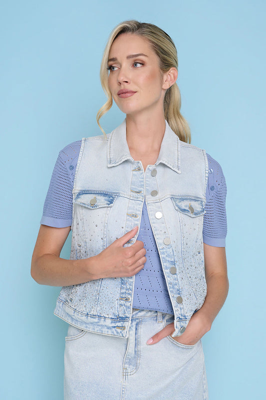 Pic Z6445  Rhinestone Denim Vest