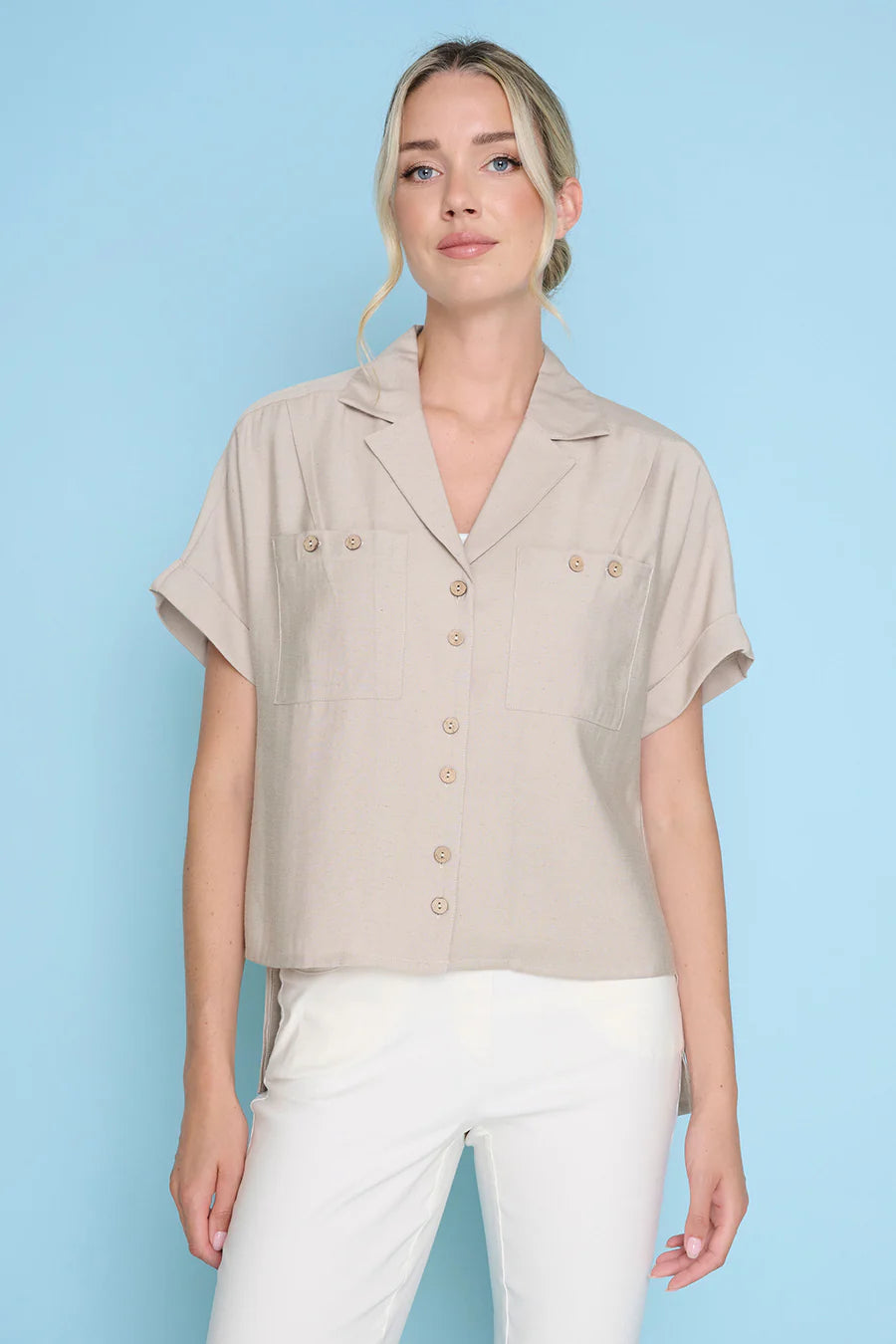 Pic ZM286 Button-Front Top with Pockets