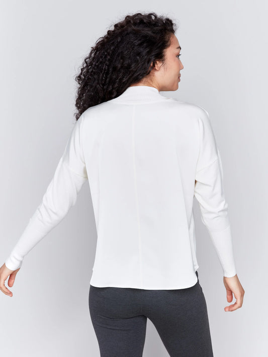 C.B C1345R Satin Knit Top with Mock Neck