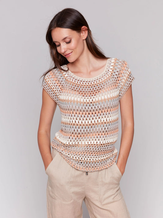 C.B C2778 Crochet Cap Sleeve Top