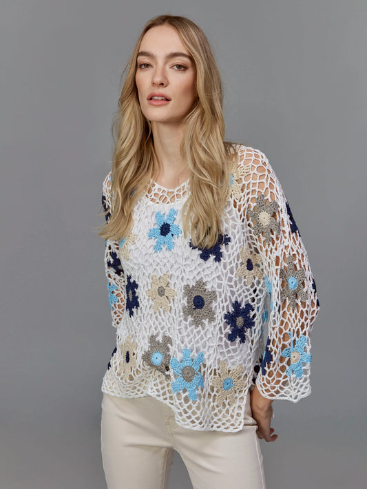 C.B C2808 Handcrafted Floral Crochet Top