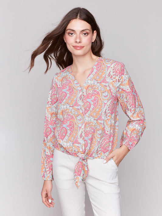C.B C4564P Long Sleeve Blouse with Tie