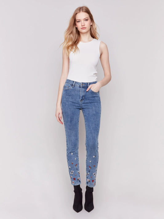 C.B C5581 Embroidered and Beaded Slim Fit Jeans