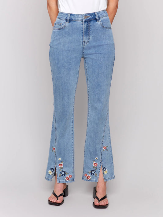 C.B C5653 Floral Embroidered Bootcut Jeans