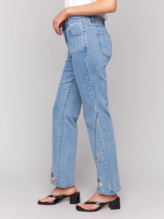 C.B C5653 Floral Embroidered Bootcut Jeans