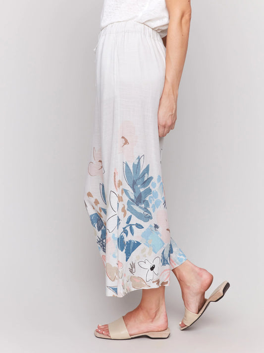 C.B C5657BY Pull-On Printed Linen Blend Pants