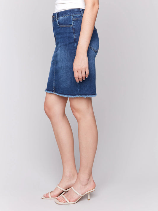 C.B C7042T Stretch Denim Skort with Frayed Hem