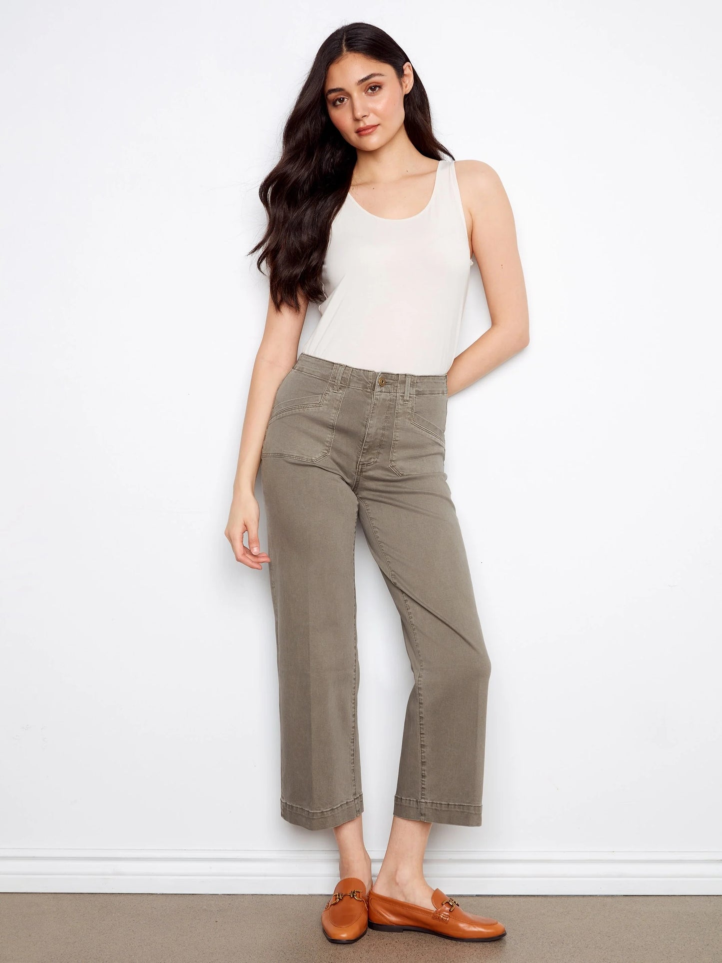 C.B C5660R Cropped Wide Leg Stretch Twill Jeans