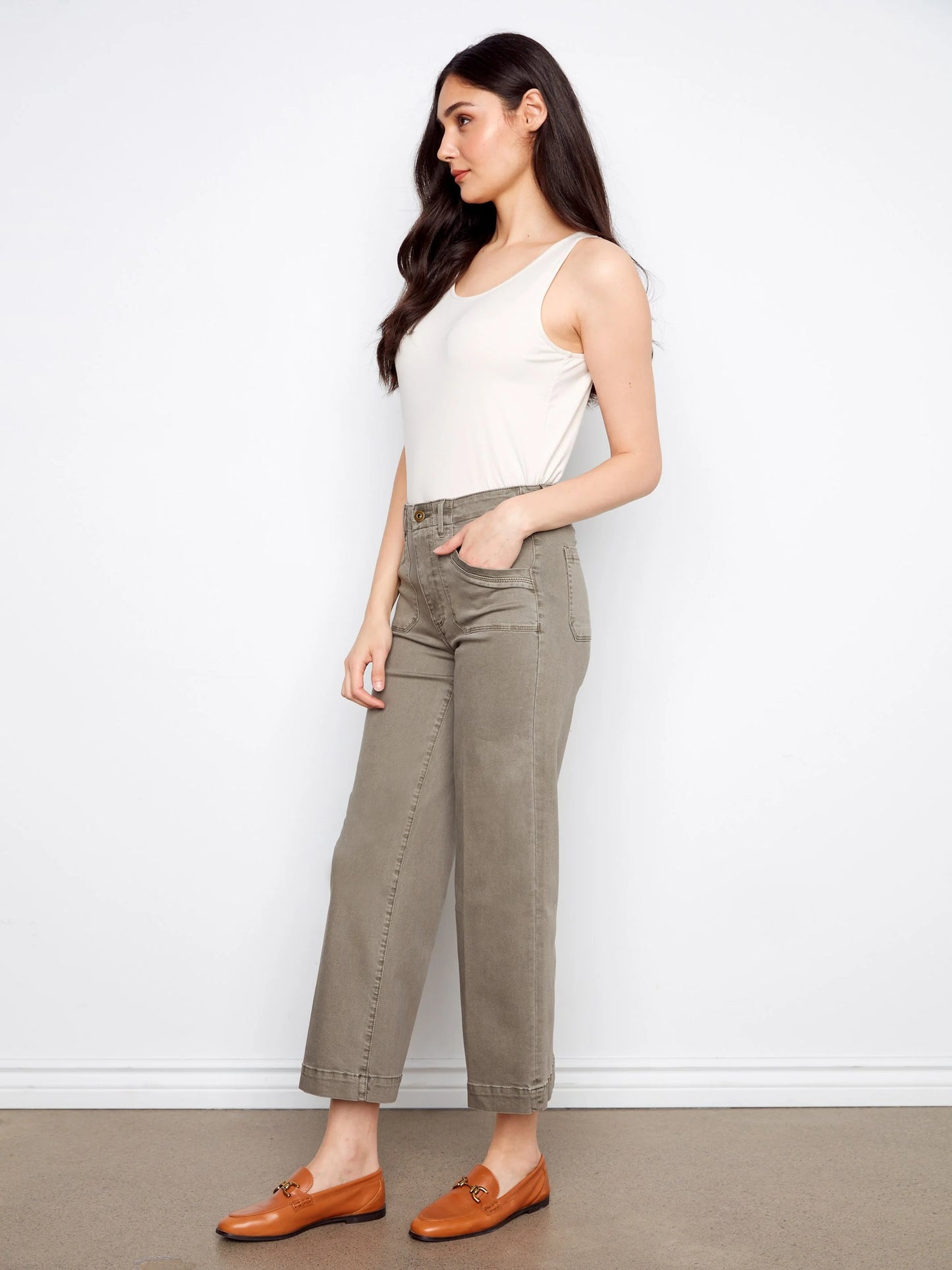 C.B C5660R Cropped Wide Leg Stretch Twill Jeans