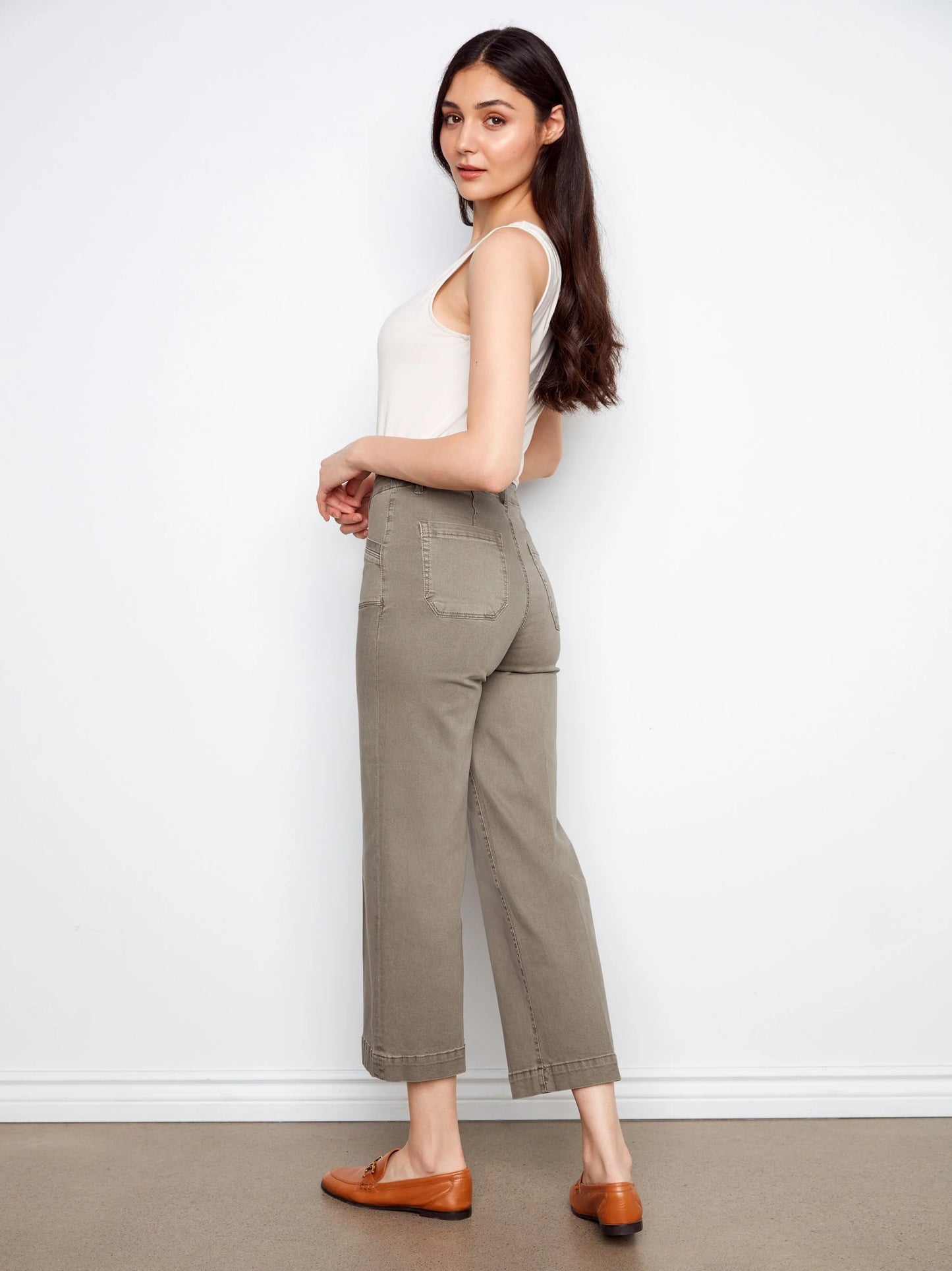 C.B C5660R Cropped Wide Leg Stretch Twill Jeans