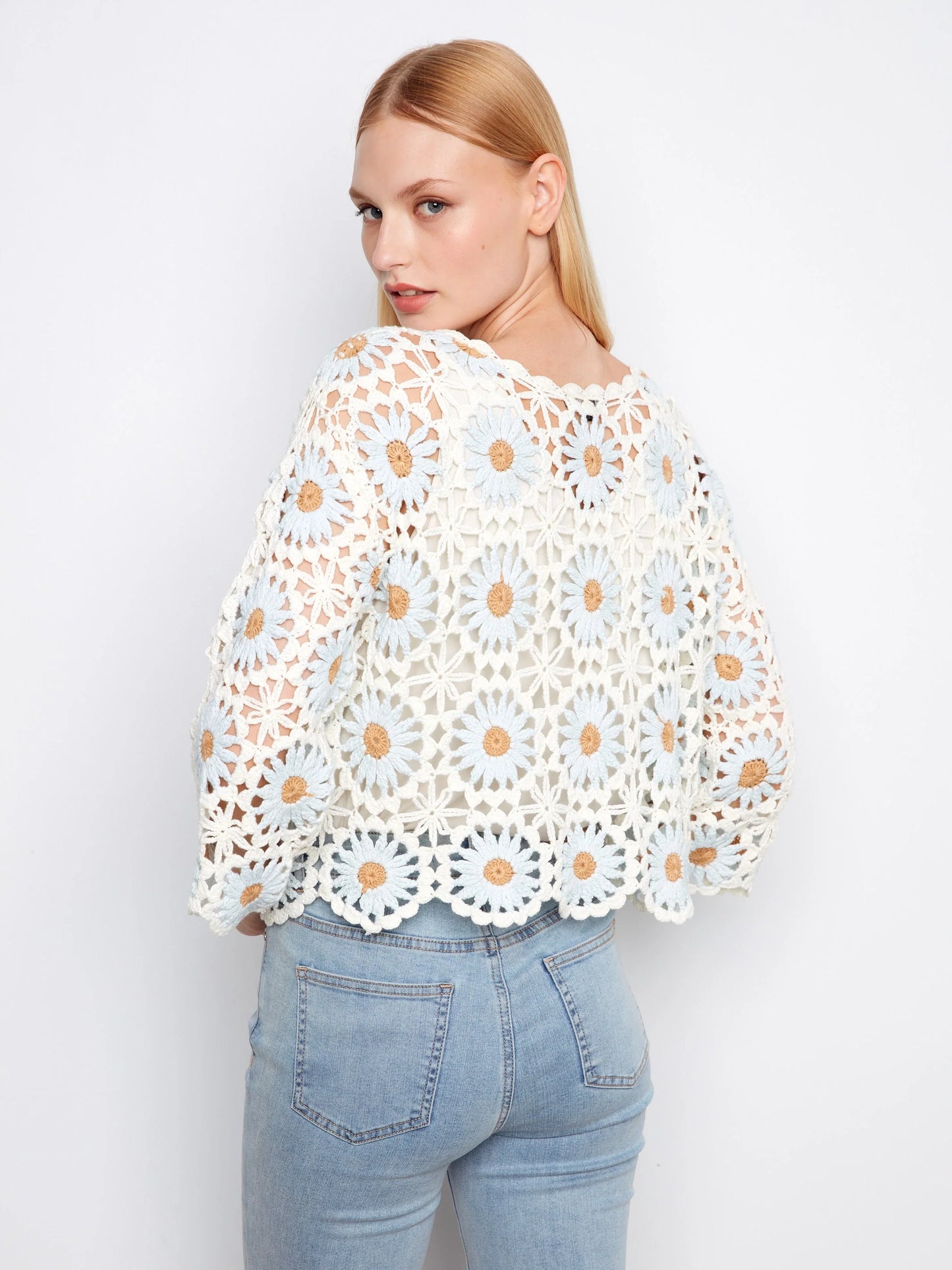 C.B C2941 Floral Hand-Crochet Sweater