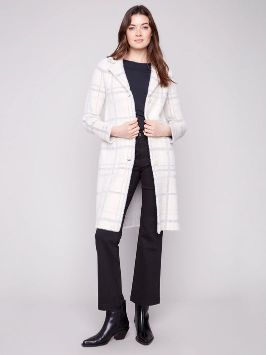 C.B C6326R Long Plaid Knit Coatigan