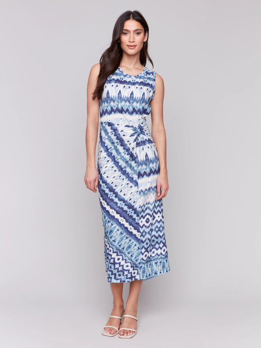 C.B C3206 Sleeveless Cotton Dress with Faux Knot Detail