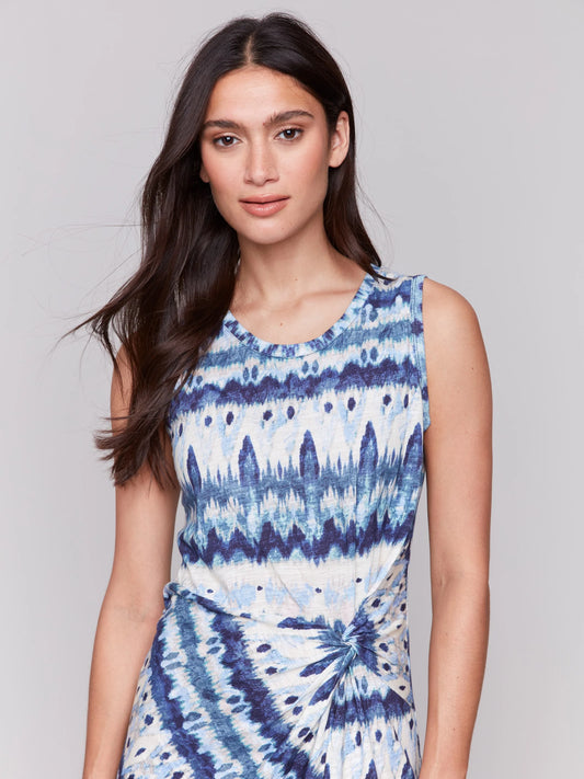 C.B C3206 Sleeveless Cotton Dress with Faux Knot Detail
