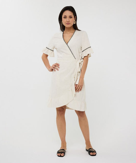Esq 28218 Linen Contrast Stitch Dress