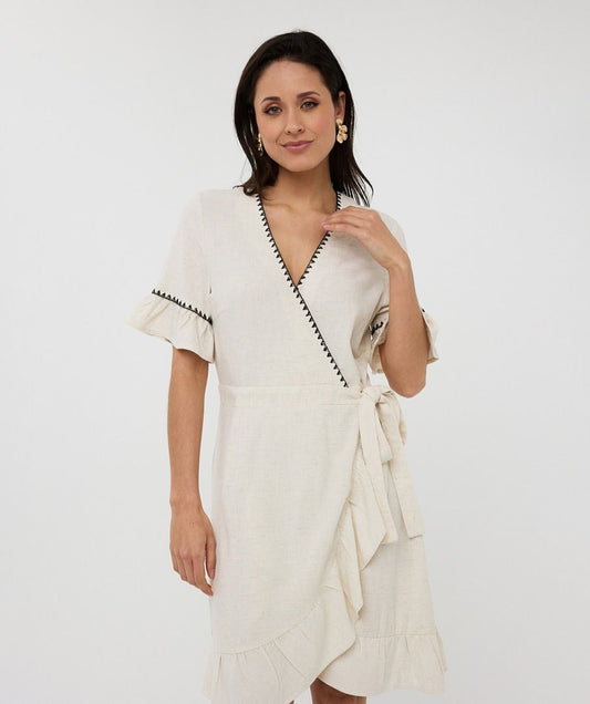 Esq 28218 Linen Contrast Stitch Dress