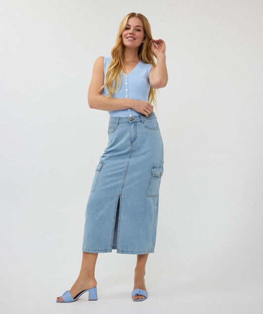 Esq 12013 Denim Midi Cargo Skirt