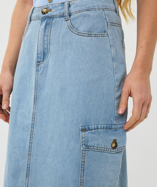 Esq 12013 Denim Midi Cargo Skirt