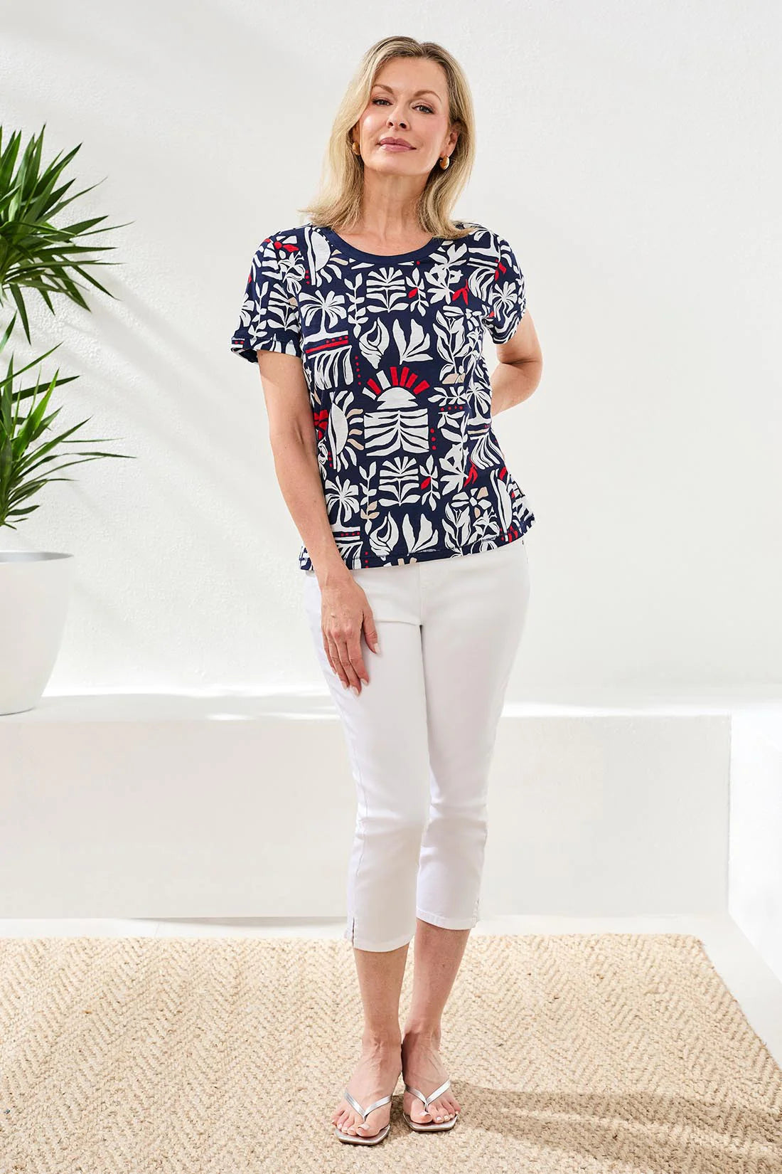 Tri 2431o Printed Slub Knit Crew Neck Top
