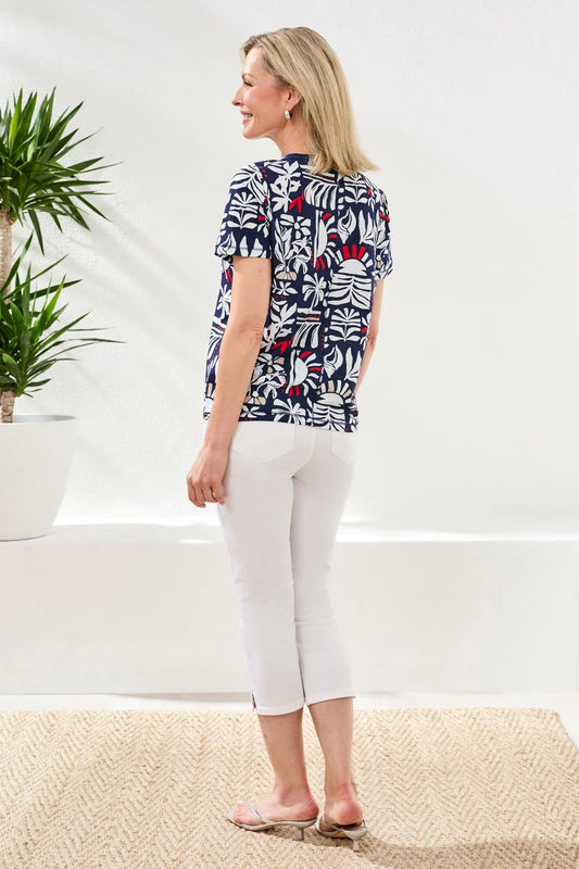 Tri 2431o Printed Slub Knit Crew Neck Top