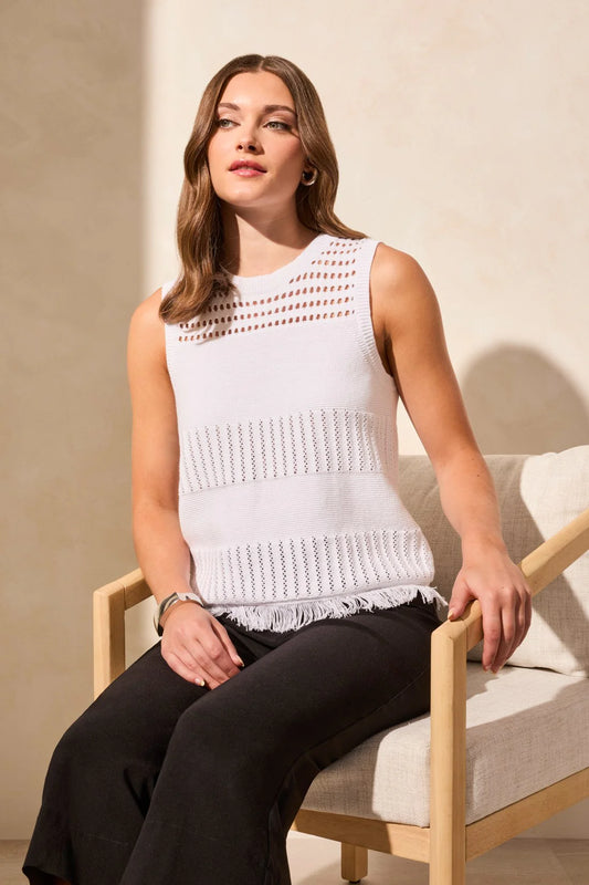 Tri 2071o Sleeveless Fringe-Hem Crew Neck Sweater