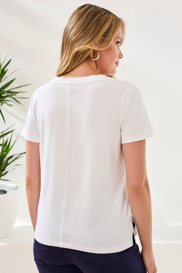Tri 3052o Slub Knit V-Neck Top With Double Trim Detail